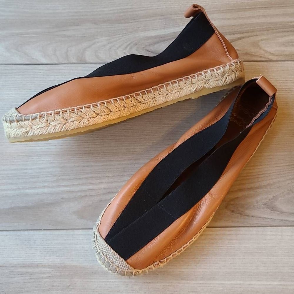 Andre Asseous The Original Espadrille Lulu Flat Leather Tan and Black sz 10